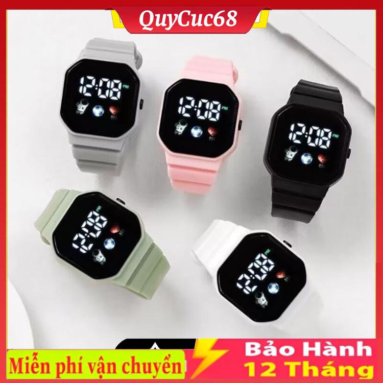 Đồng Hồ Đeo Tay Điện Tử Đèn LED Mặt Vuông Màu Trơn Họa Tiết Phi Hành Gia Trái Tim Phong Cách Hàn Quốc Cho Học Sinh
