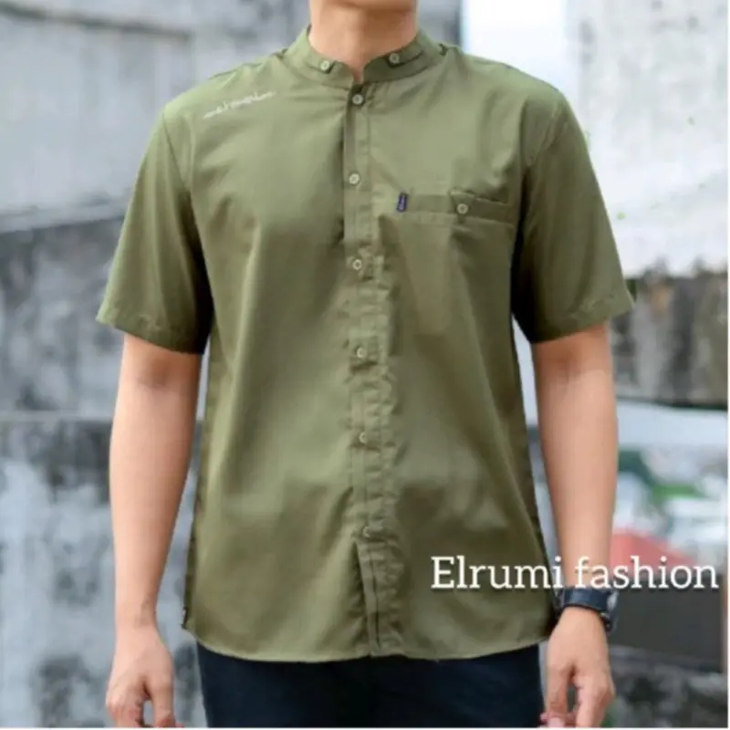Kemeja Koko Lengan Pendek Motif Antasena Baju Koko Pria Polos Lengan Pendek Elrumi 4