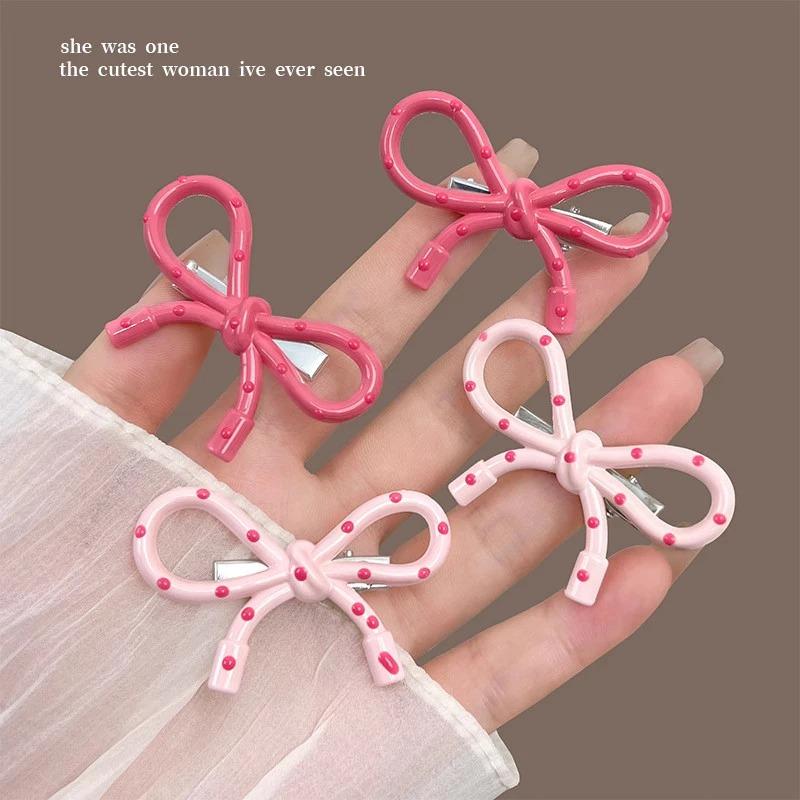 Đơn Giản Chấm Bi Màu Hồng Nơ Mỏ Vịt Kẹp Đa Năng Nổ Kẹp Ngọt Ngào Trẻ Em Phụ Kiện Tóc