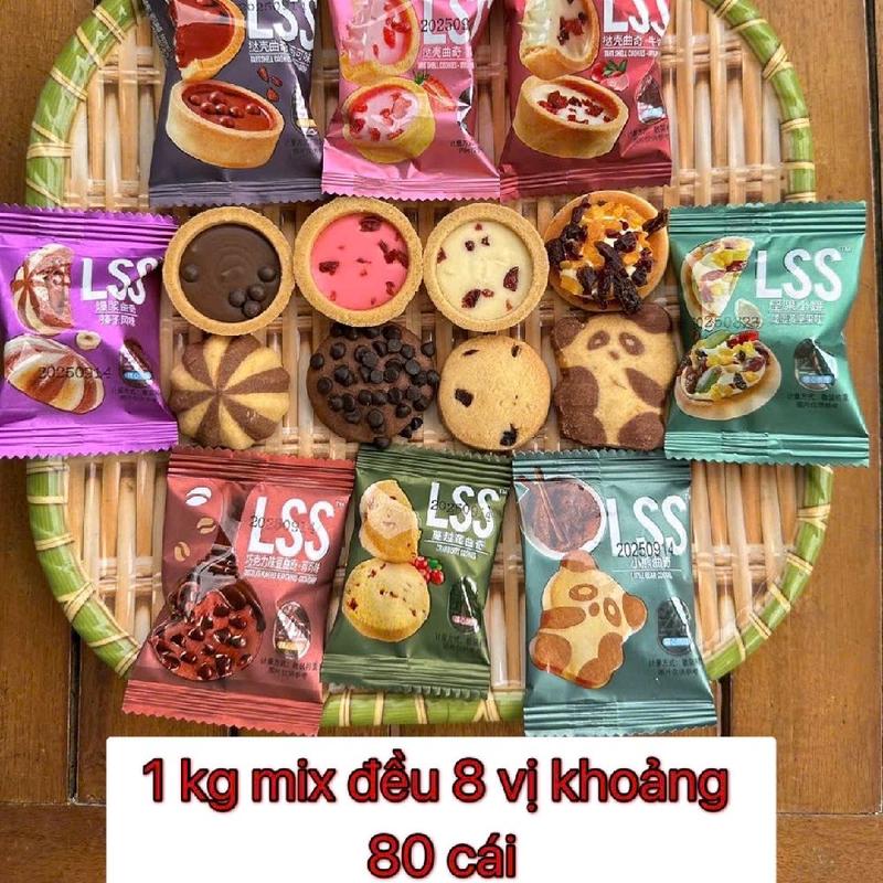 Bánh Quy Bơ sữa Socola LSS mix 8 vị Snack Ăn Vặt mix đều 8 vị khoảng 80 cái- ngày in trên bao bì là NSX