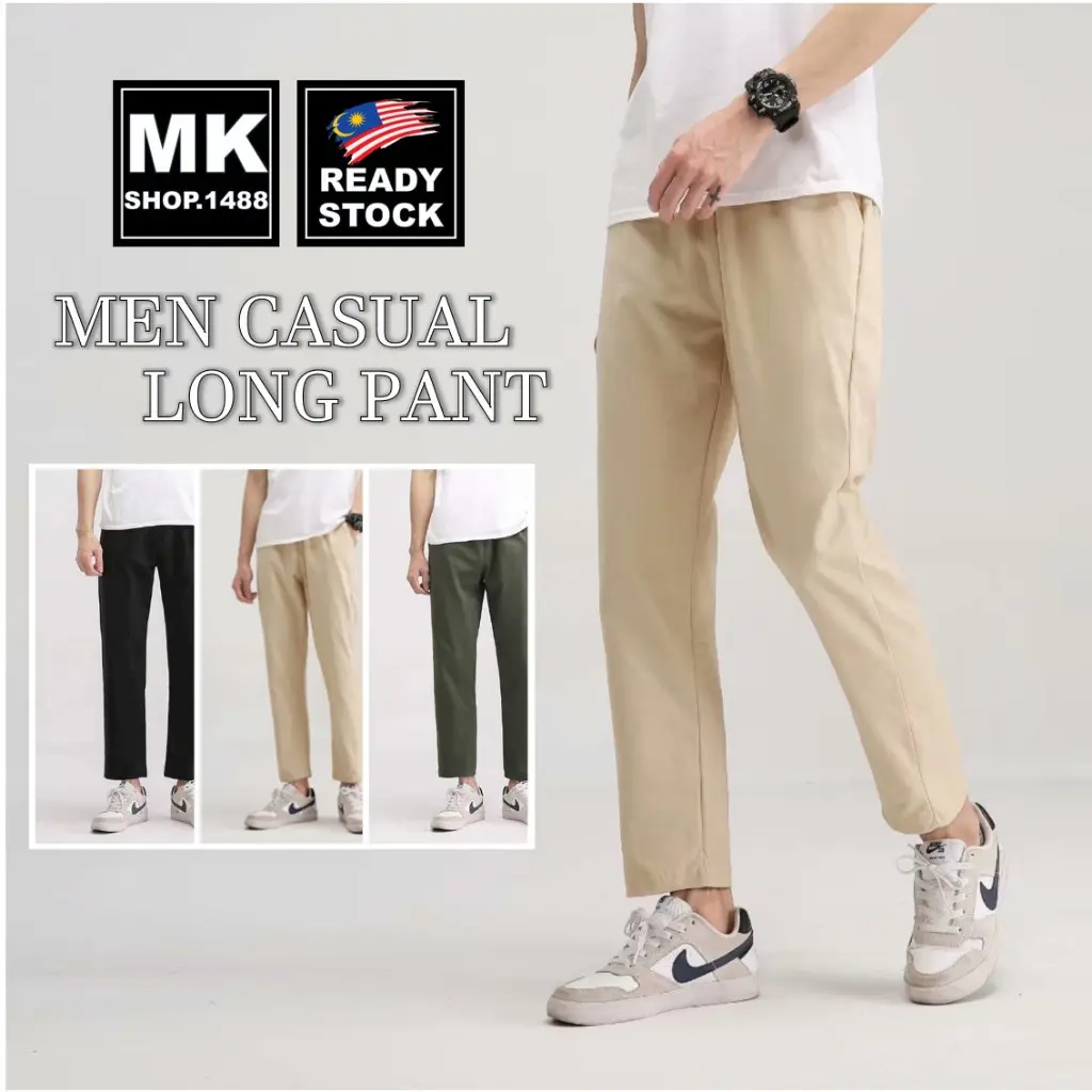 Ready Stock Men Straight Cut Long Pant Men's Casual Pants Korean Fashion Seluar Panjang Lelaki Plain Casual Cotton Trousers (261)