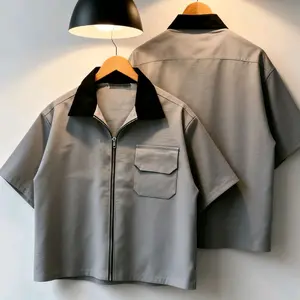 lumost - baju kaos work shirt zipper boxy oversize pria dan wanita lengan pendek