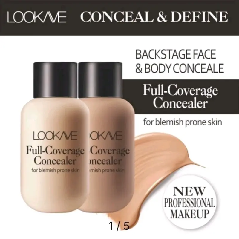 LOOKAVE Mini Matte Liquid Concealer Foundation Dengan Daya Tutup Maksimal Lingkaran hitam di Mata & Pori - pori Kulit Wajah Concealer Tahan Air & Tahan Lama Mencerahkan 2
