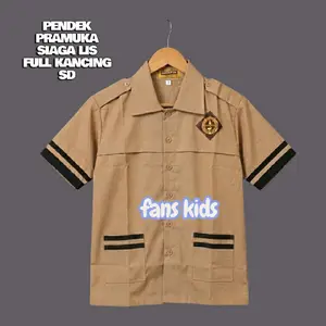 Seragam Pramuka Siaga SD Kemeja Coklat Lengan Pendek Full Kancing | Baju Pramuka Anak Sekolah Dasar. Fashion seragam sekolah.