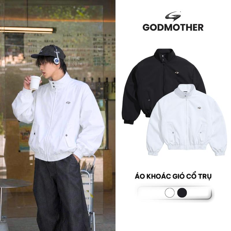 Áo Khoác Gió Cổ Trụ GODMOTHER Áo Đính Logo Kim Loại Phong Cách Hàn Quốc OWF26006