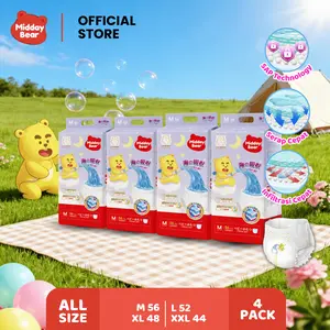 【4 Pack】Midday Bear Popok Bayi Night Pants Ultra Jumbo - Lembut, Serap Kilat 800 ML, Anti Bocor, Aman Kulit Sensitif, All Size - 2 Pack