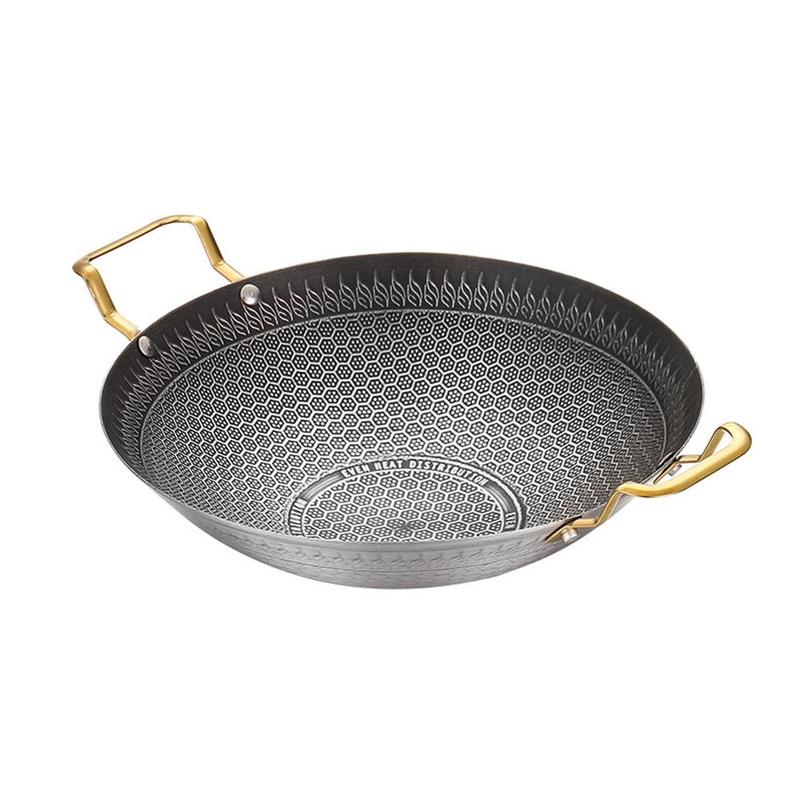 Product Introduction of Periuk kering untuk makanan laut dan nasi, dengan pemegang, keluli tahan karat, rebus, alat memasak, periuk kering, kuali Paella, 22/24/26 / 28 / 30cm 37