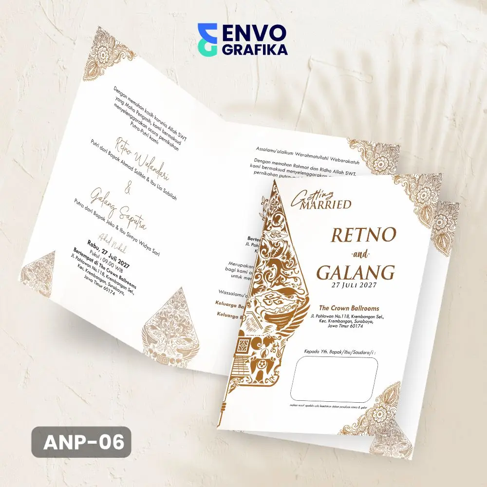 [200PCS] UNDANGAN PERNIKAHAN ELEGANT CUSTOM | UNDANGAN PERNIKAHAN AESTHETIC TEMA  WAYANG | UNDANGAN PERNIKAHAN UNDUH MANTU ANP 06