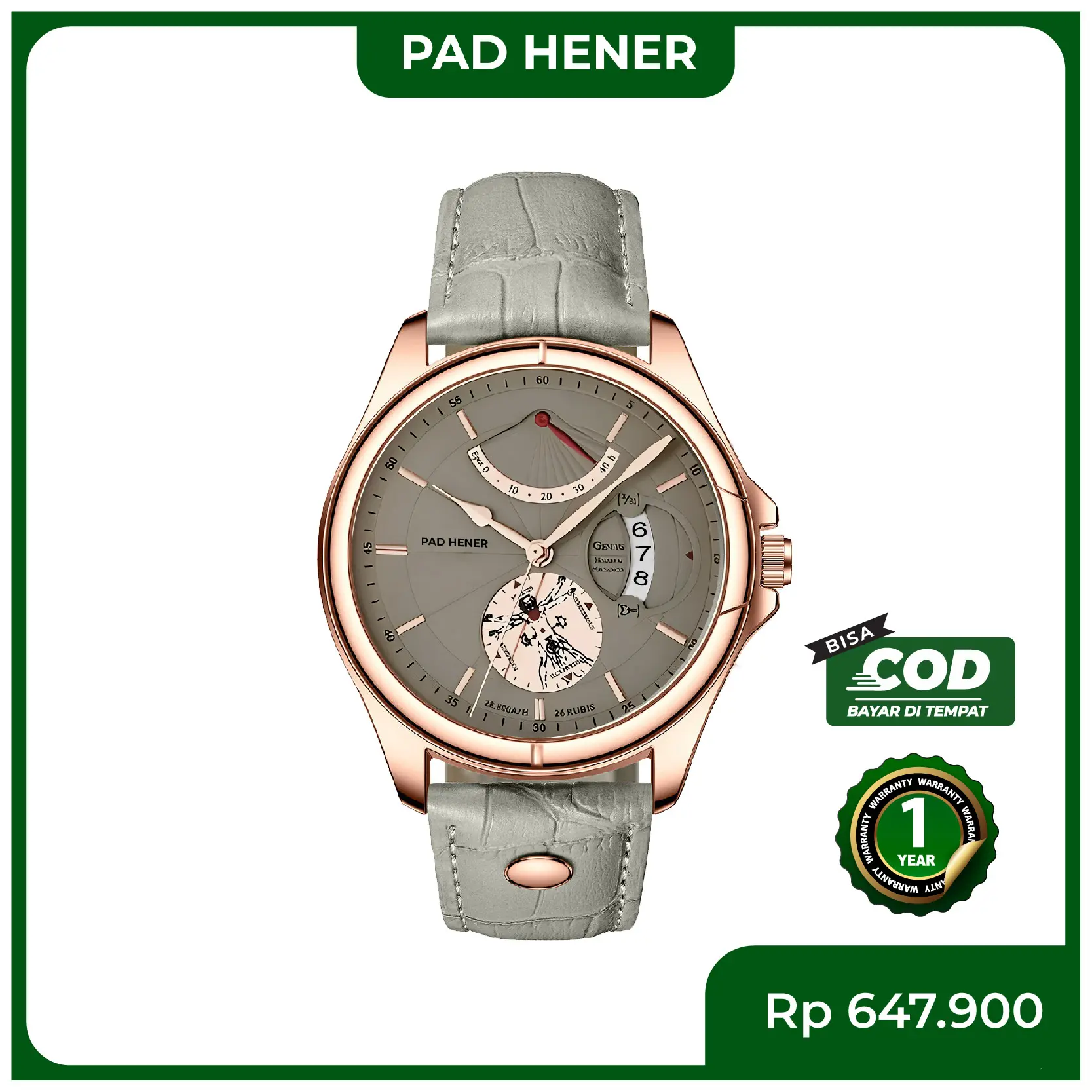 PAD HENER Annchi Jam Tangan Wanita Kulit Anti Air Kaca Mineral Sapphire Tanggal aktif + Kotak Eksklusif