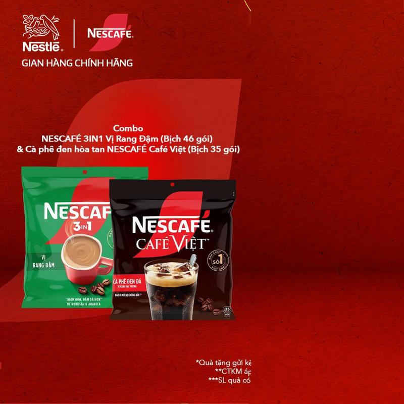  Nestlé VN Combo Bịch Cà Phê Hòa Tan NESCAFÉ 3IN1 Công thức cải tiến VỊ RANG ĐẬM Bịch 46 gói + Bịch Cà phê đen hòa tan NESCAFÉ Café Việt  Bịch 35 gói x 16g -LS 