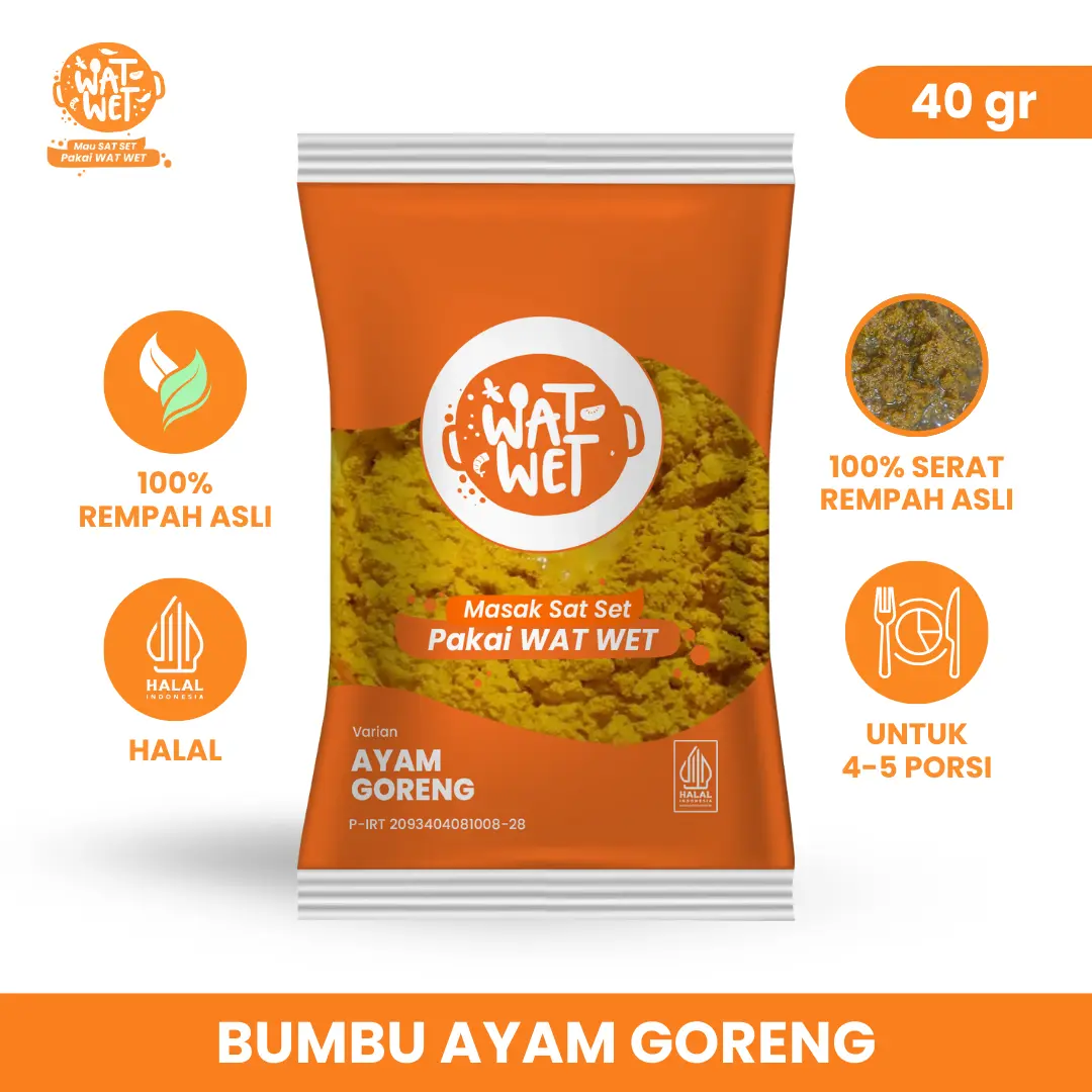WAT WET - Bumbu Ayam Goreng 40gr | 100% Rempah Asli, Halal, Praktis & Lezat