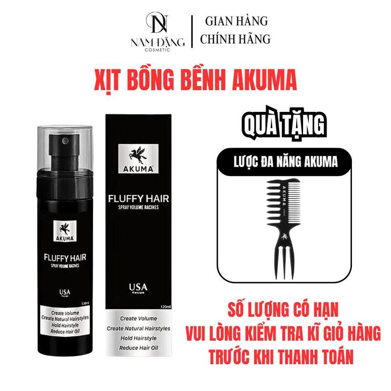  Xịt bồng bềnh AKUMA FLUFFY HAIR 120ml Làm phồng tóc kiềm dầu ngăn ngừa bết tóc dùng cho cả nam và nữ. 
