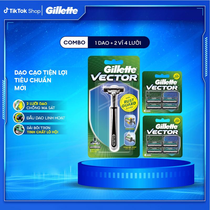  Combo Dạo Cạo Râu GILLETTE Vector 1 Cán 1 Lưỡi + Lưỡi Dao Cạo GILLETTE Vector 