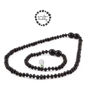 Amber Buddy | XR42B Kalung & Gelang Amber Bayi Black Glossy - 32cm & 14cm