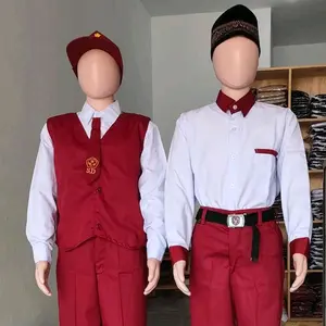 Baju seragam anak sekolah SDIT kemeja putih list merah lengan panjang pendek bahan katun