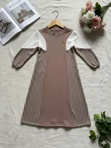 Dress/Gamis Anak Knit Premium Kombinasi Salur Bahan Nyaman & Stylish Cocok untuk Segala Aktivitas Model Simpel Kekinian