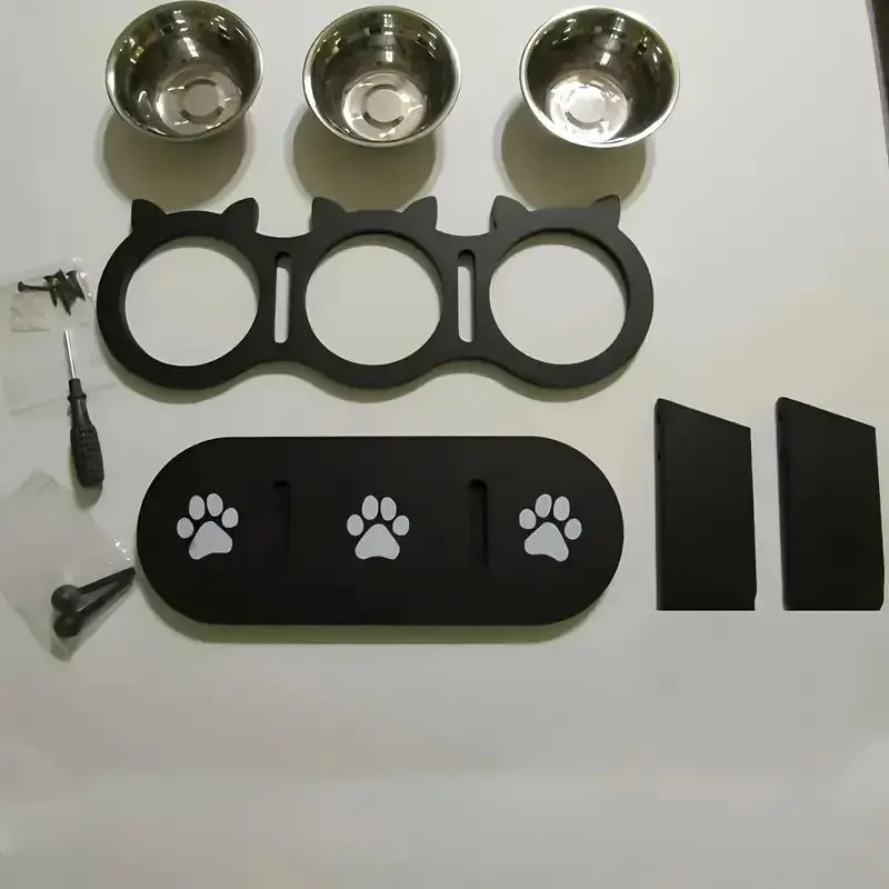 Adjustable 15° Tilted Cat Bowl, 1 Count Pet Feeding Bowl with 3 Counts Stainless Steel Bowl, Pet Feeding Supplies for Dogs & Cats 8