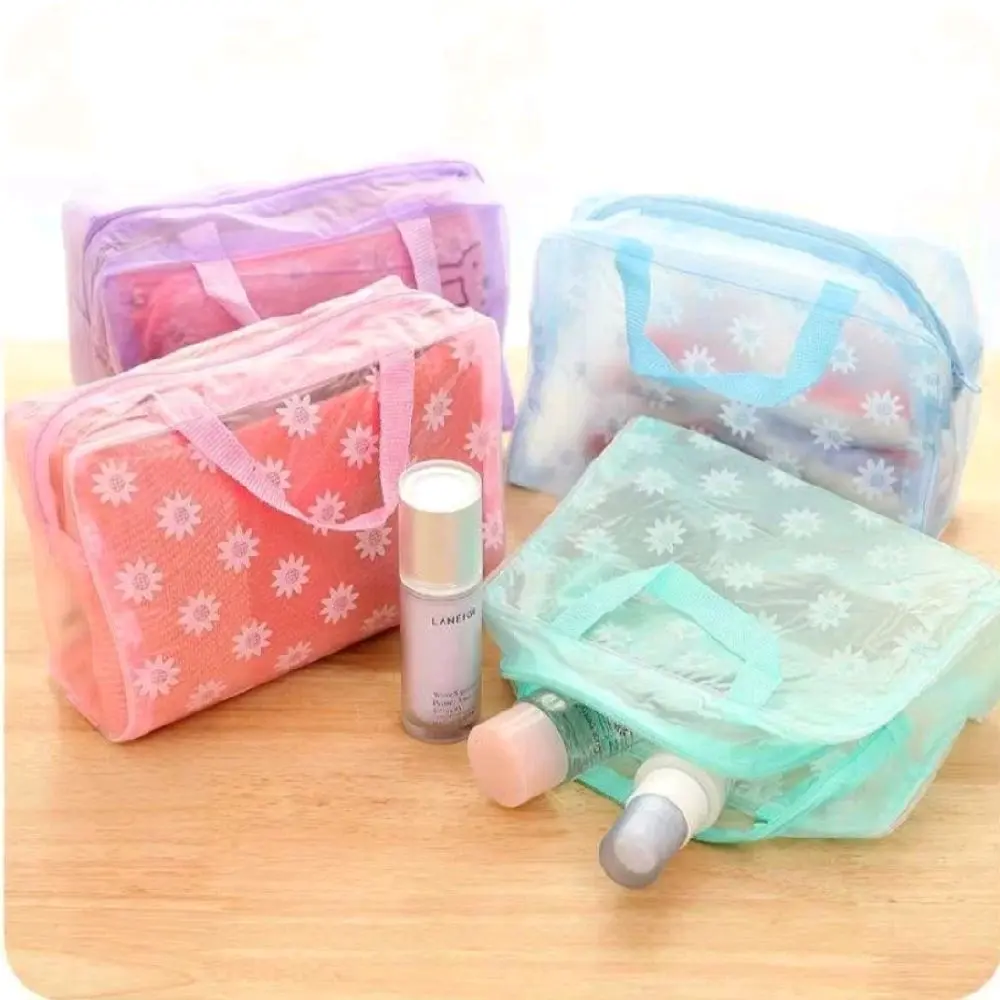 Tas Kosmetik Anti Air Motif Bunga Transparant Pouch Make Up Waterproof Travelling Bag Plastik