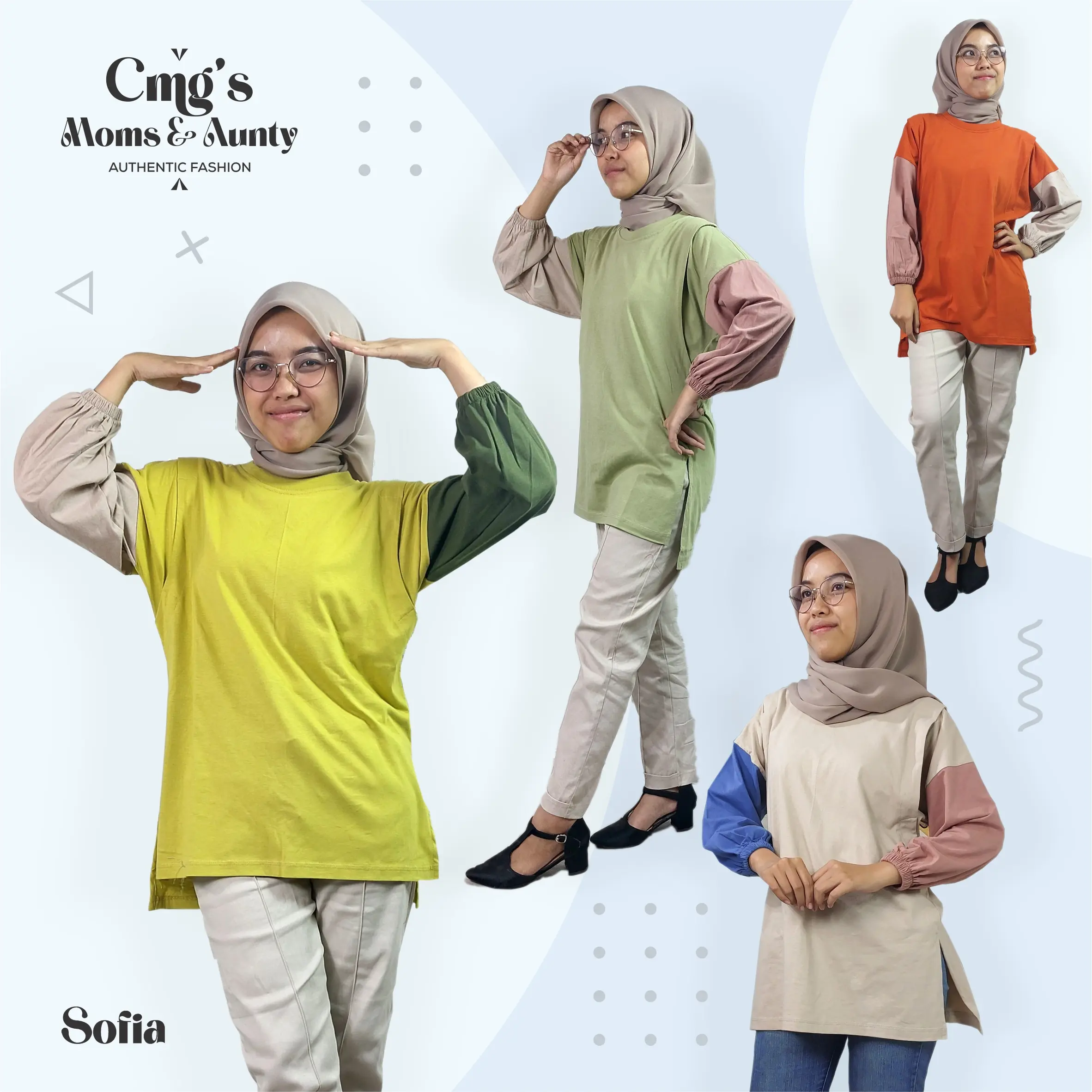 Baju Kaos Oversize Wanita Polos Kombinasi Tiga Warna CMG - Oblong, Katun Combed, Lembut, Nyaman, Atasan Tshirt Unik