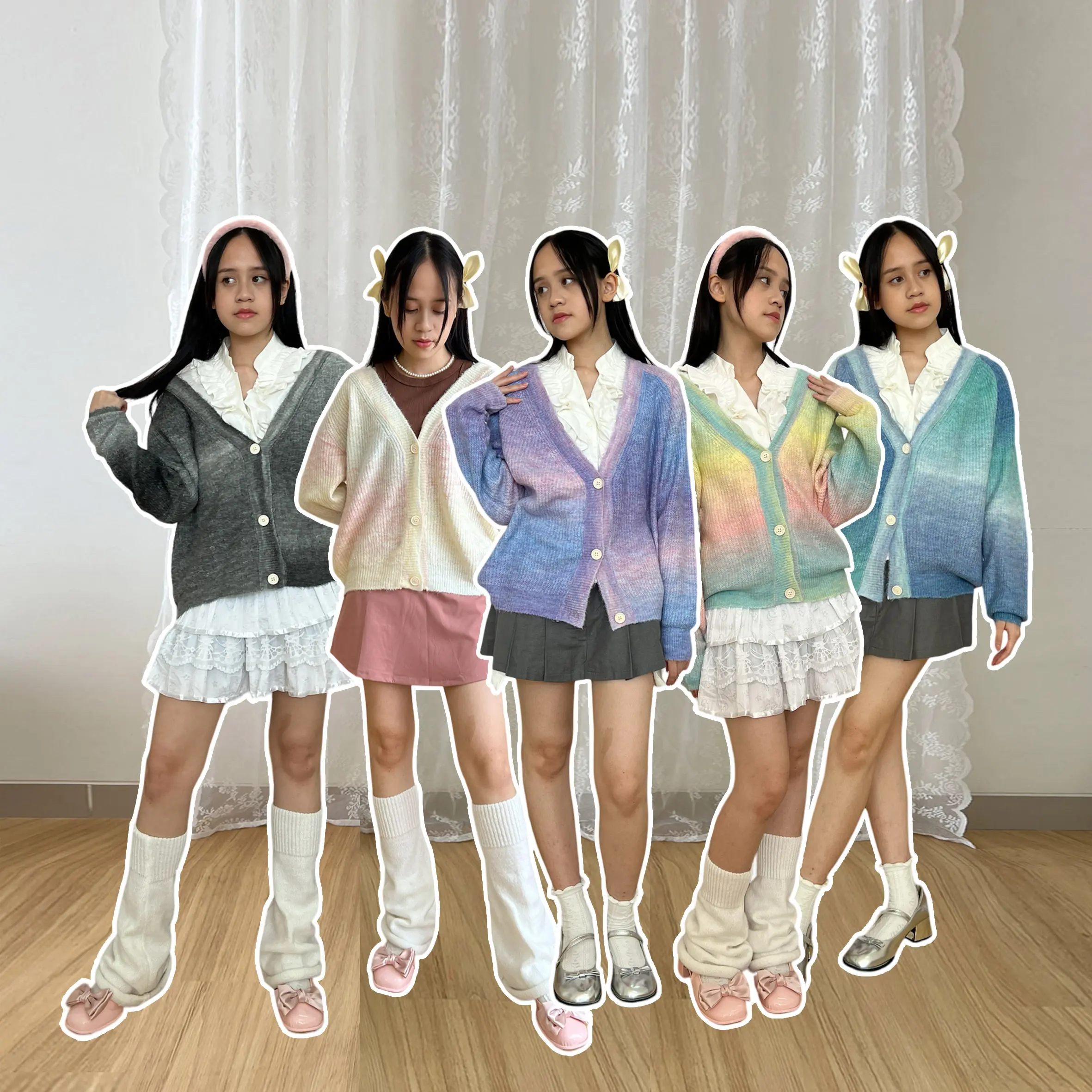 Jolly Knit Cardigan - Rainbow Colorful Gradient - Doll's House Collection - Bling It On Knitwear Wanita Baju Atasan Outer Sweater