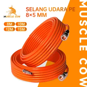 MUSCLE COW Selang Udara PE 8x5mm untuk Kompresor Angin dengan Konektor Cepat Tahan Tekanan Tinggi Fleksibel untuk Bengkel dan Peralatan Pneumatik (8M/10M/12M/15M)