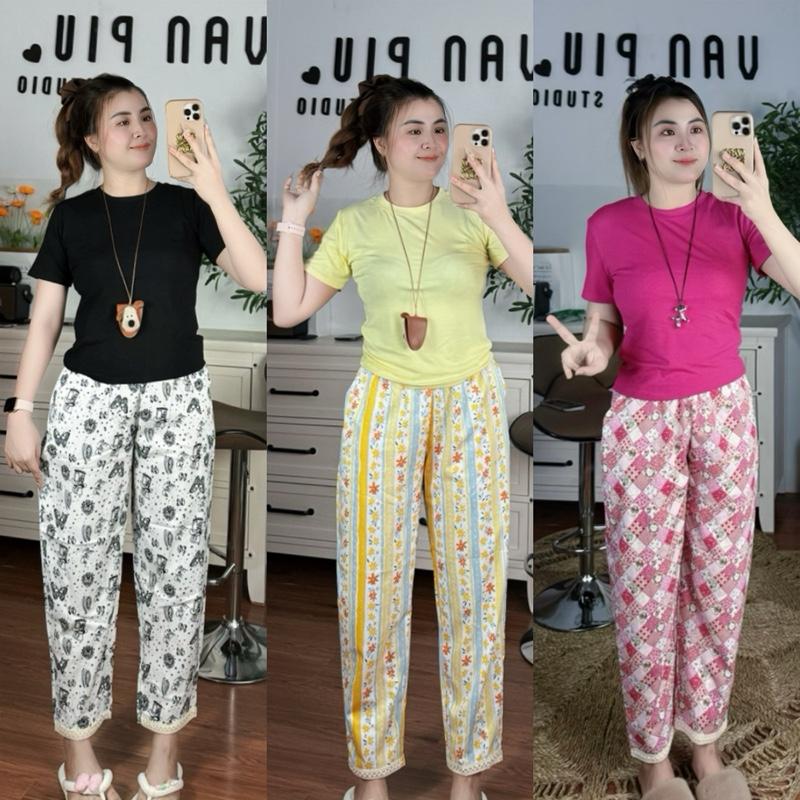  Piustudio'S Đồ Bộ Nữ Áo Borip Cotton Co Giãn Ôm Thấm Hút Mồ Hôi Cổ Tròn Phong Cách Trẻ Trung Quần Suông Baggy Phối Ren Bigsize 45-85Kg Chất Liệu Borip Qc Xuất Xứ Việt Nam 