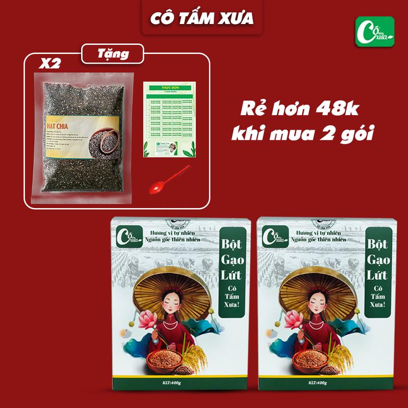    MÃ 3   2 HỘP BỘT GẠO LỨT CÔ TẤM XƯA   túi 400gr     TẶNG 2 GÓI HẠT CHIA + THÌA + THỰC ĐƠN  --- 