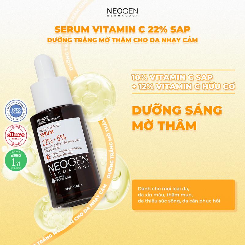 Serum Giúp Mờ Thâm Hỗ Trợ Dưỡng Trắng Vitamin C 22% SAP Neogen Dermalogy Real Vita C 32g