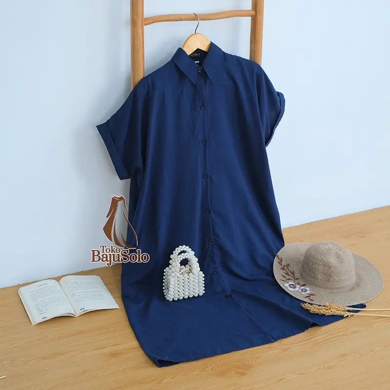 Dress Kimi Polos LD 120 130 140 XXL XXXL 5L Bahan Cotton Miracle Baju Midi Dress Wanita Size Jumbo Kancing Hidup 4