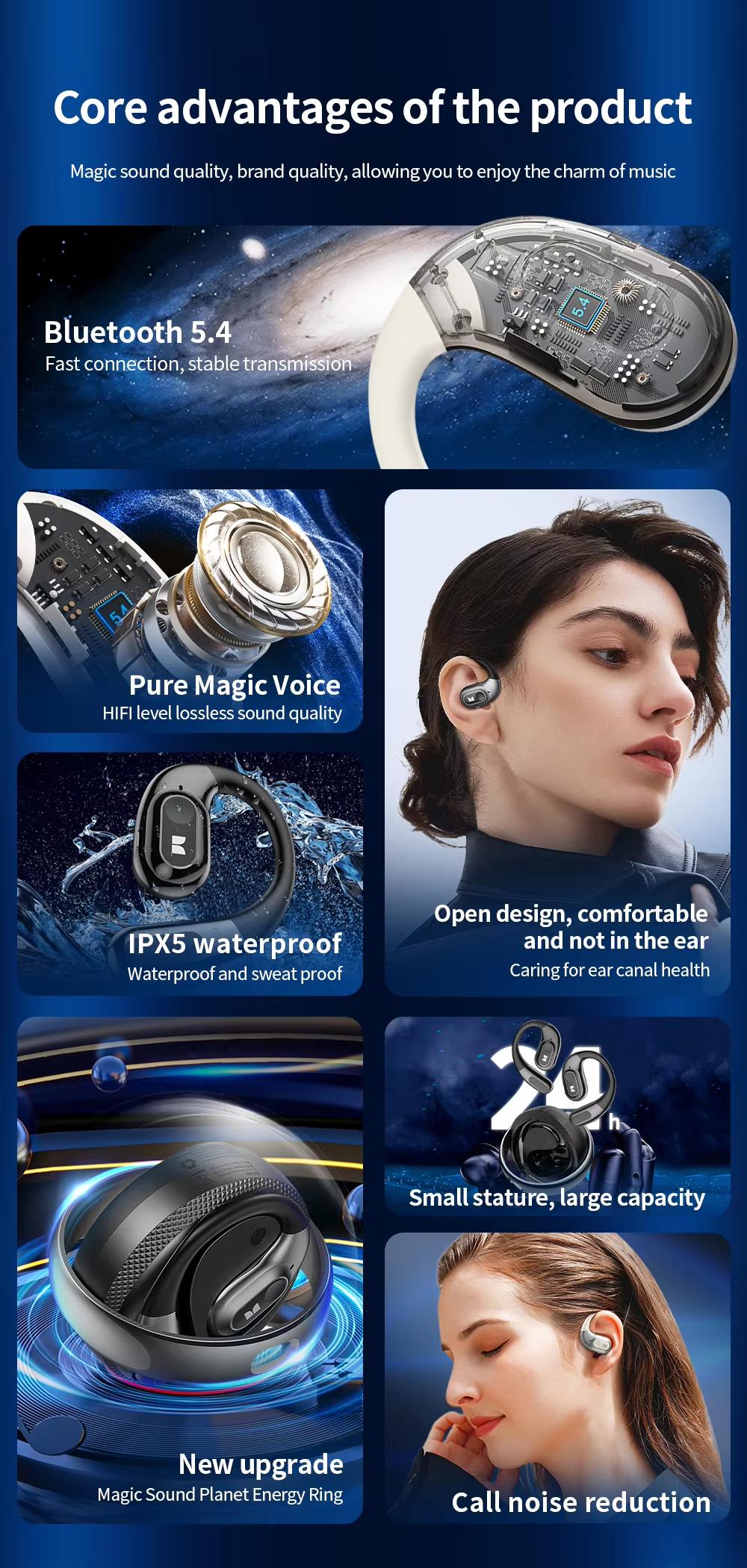 Monster AC330 Open Ear Earphone Bluetooth 5.4 Wireless IPX5 Waterproof ...
