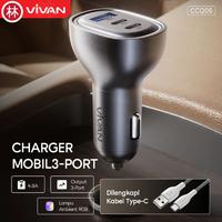 Gambar Vivan CCQ05 Car Charger Dual USB-C +1 USB-A Fast Charging RGB Light with Type C Cable 4.8A Max 24W dari Liem Group Kota Administrasi Jakarta Barat 3 Tokopedia