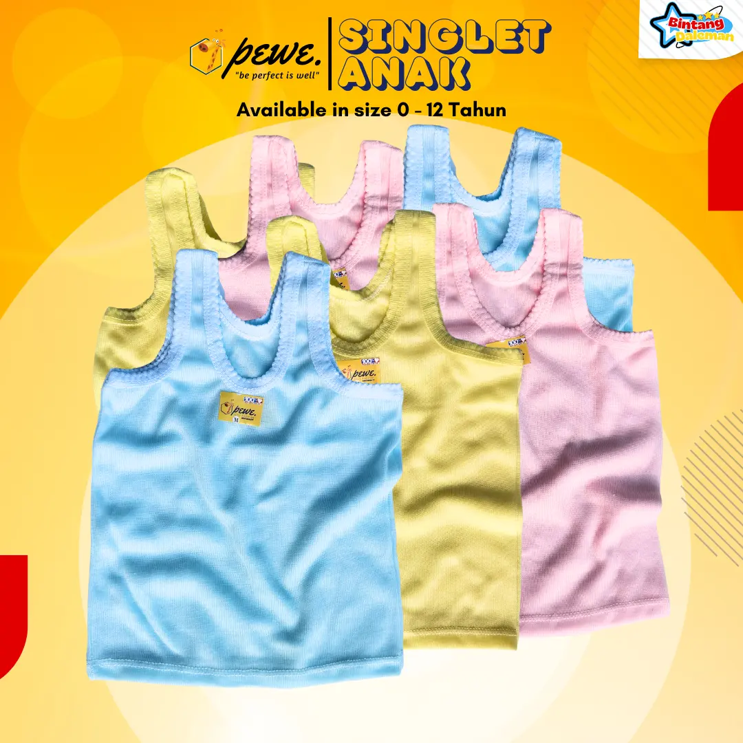 1 Lusin singlet kaos dalam bayi & anak 0-10 tahun Cewe Cowo Biru Kuning laki 6–12 agree 11–15 velvet junior sangsang