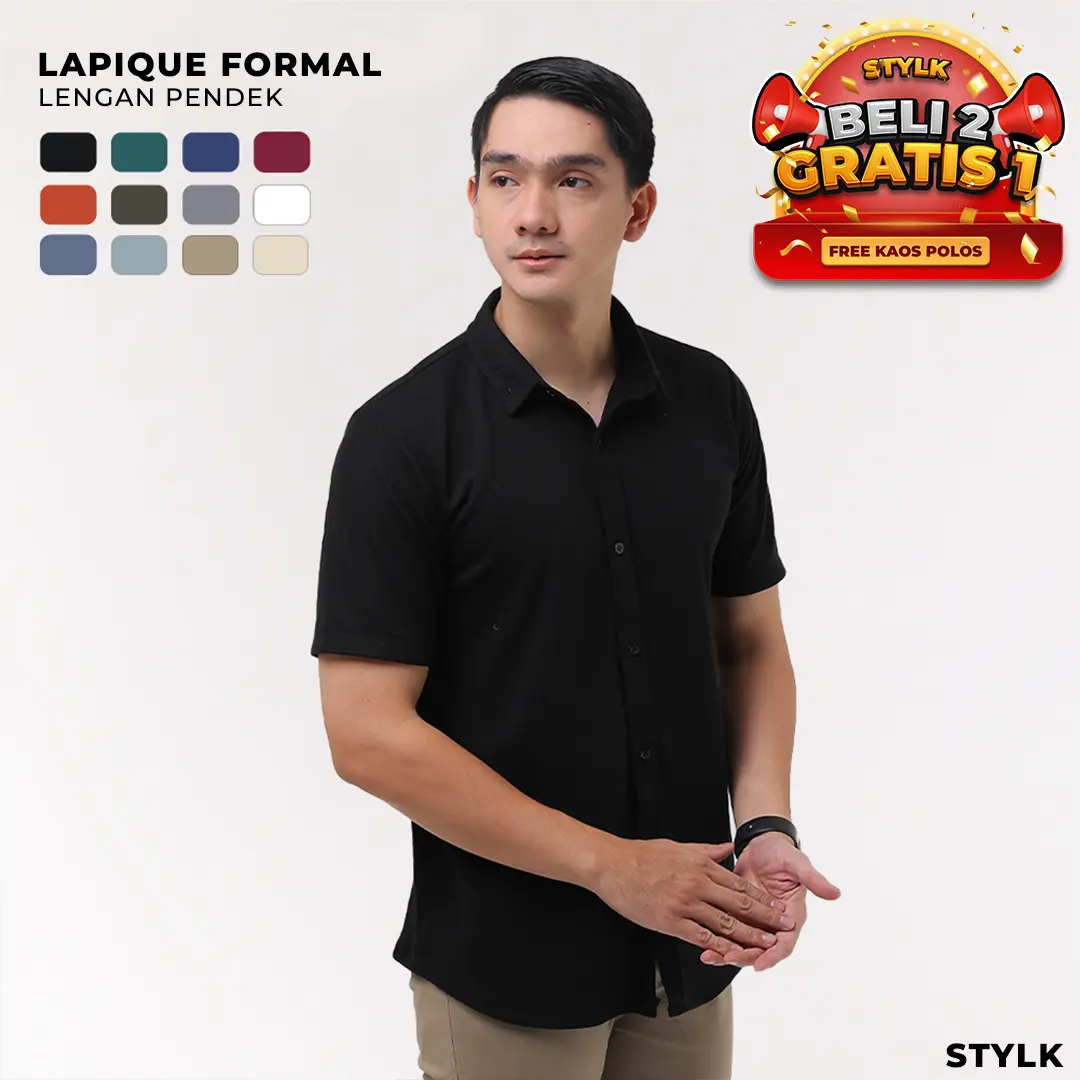 Kemeja Hitam Pria Formal Lengan Pendek Slim Fit Anti Kusut Nyaman dan Lembut - Stylelaki LAPIQUE
