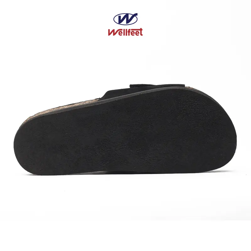 Wellfeet Ltd - Sandal Casual Santai Slide Pria Slip On Black/Tan -Cozy Suede Jepit Sendal Karet 2