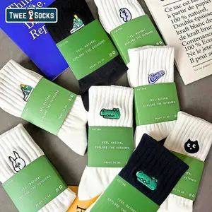 Twee Socks - Premium Cotton Embroidery I Kaos Kaki Panjang Tebal Motif Warna Putih Sport Unisex Lucu