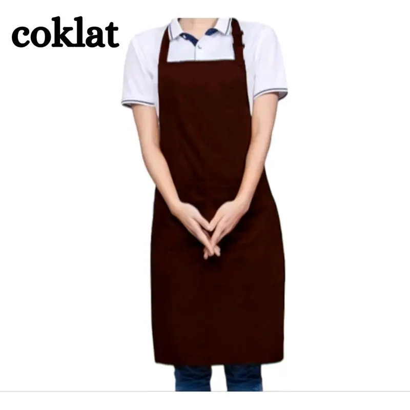 Celemek style polos hitam Unisex Apron masak dapur cocok untuk With Pocket Black 5