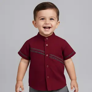 Kemeja barkan Kerah Shanghai Lengan Pendek Anak Cowok  – Gaya Modern & Nyaman