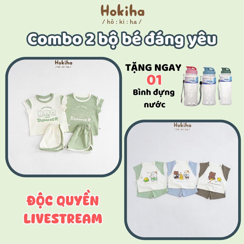 [Hokiha] Pre-oder B130-B132 Combo 2 Bộ quần áo cho bé gồm 1 bộ ba lỗ hình đáng yêu vải cotton bozip và 1 cộc tay phối viền size từ 8-17kg