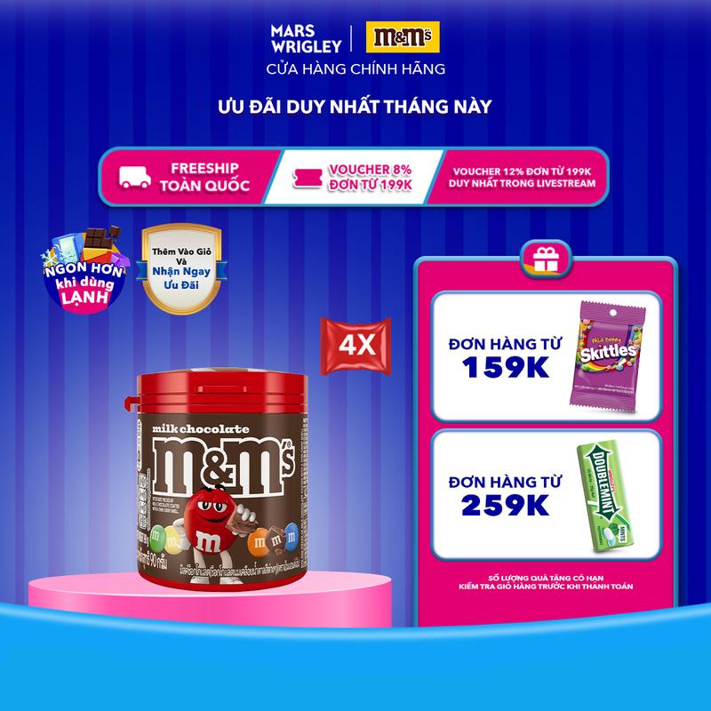 Combo 4 Hũ kẹo Socola M&M's vị sữa 90g