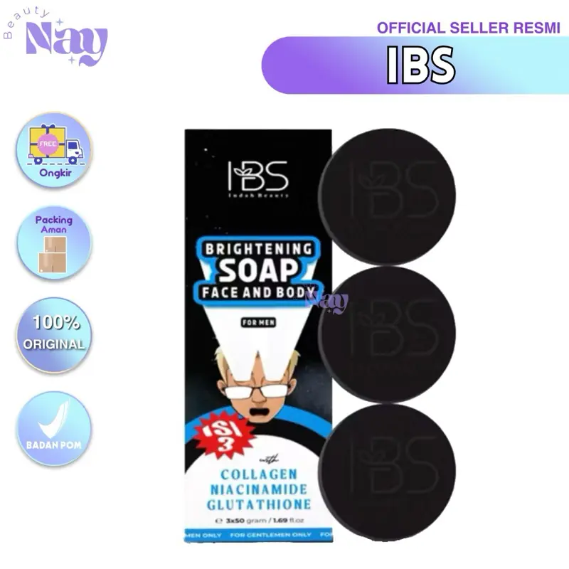 IBS BRIGHTENING SOAP 3PCS FACE AND BODY FOR MEN 1 BOX ISI 3PCS INDAH BEAUTY SKINCARE SABUN BATANG FOR MEN MENCERAHKAN BY IBS
