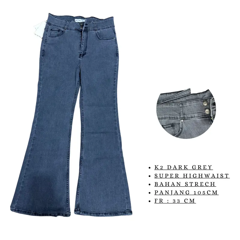 WIDJEANS - Super Highwaist Cutbray K2 Grey jeans Streech-Celana Cutbray Kancing 2 Abu-abu 0