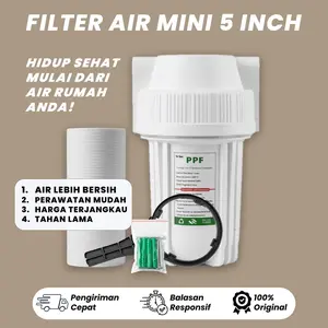 Paket Filter Air 5" 1 Tahap Housing + Sedimen Filter PPF 5 Micron Untuk Air Keruh / Kotor – Clear & Putih – Der Doly