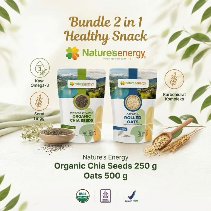 Gambar Nature's Energy [Bundle 2 in 1] Organic Chia Seeds 250 gr & Rolled Oats 500 gr - Bahan Alami untuk Kesehatan - Wijen dari Nature's Energy Kota Administrasi Jakarta Barat Tokopedia