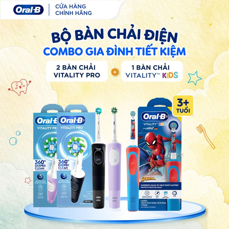 Bộ 2 Bàn Chải Điện Oral-B Vitality Pro + 1 Bàn Chải Điện Cho Bé Oral-B Vitality Kids Spiderman/Frozen