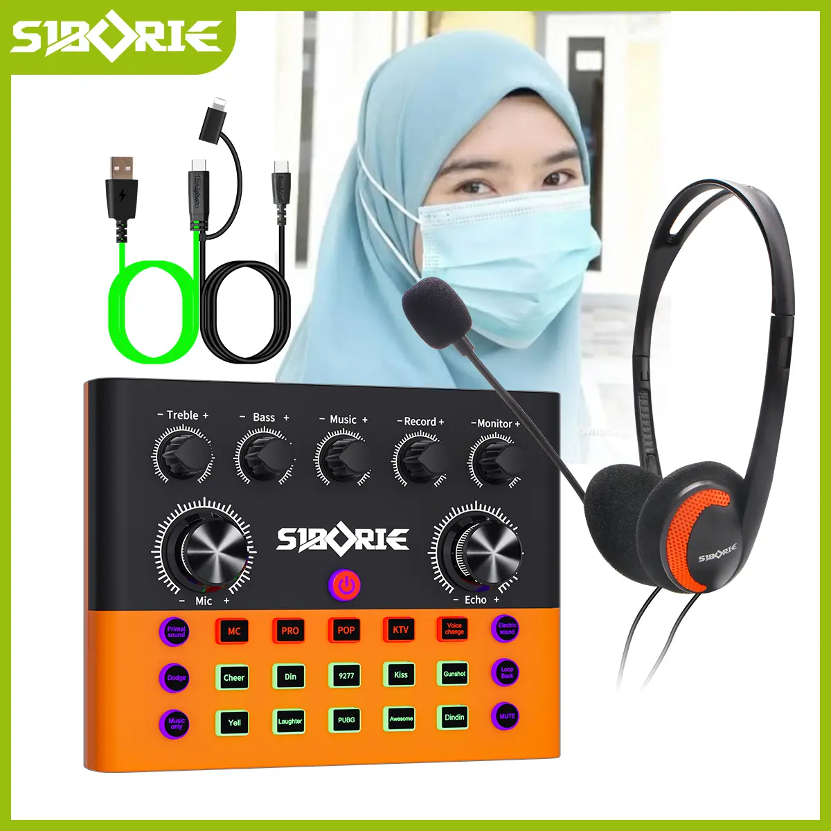 Siborie【COD】Soundcard Paket Lengkap F993+H1-A/W1+OTGPRO-2IN1 SET Sound Card Headphone Set For Streaming Langsung