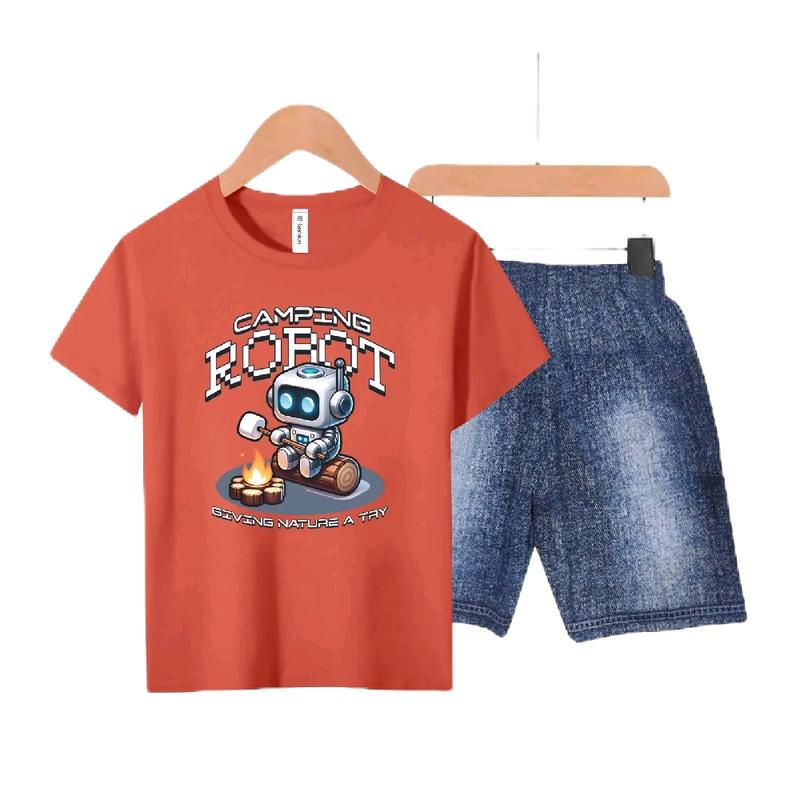 Setelan Anak-Anak Unisex Semi Jeans/Robot Digital Sablon Fashion Baju Celana 6