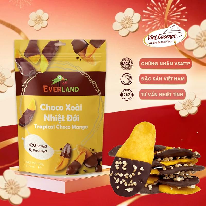 Choco Xoài Nhiệt Đới Everland - Xoài Sấy Dẻo Nhúng Socola Phủ Hạnh Nhân 100gr