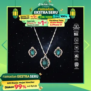 Set Aksesoris Cewe - Kalung dan Anting Emerald Blue Sapphire Casual Korean Look Simple Trendy AAKB0023