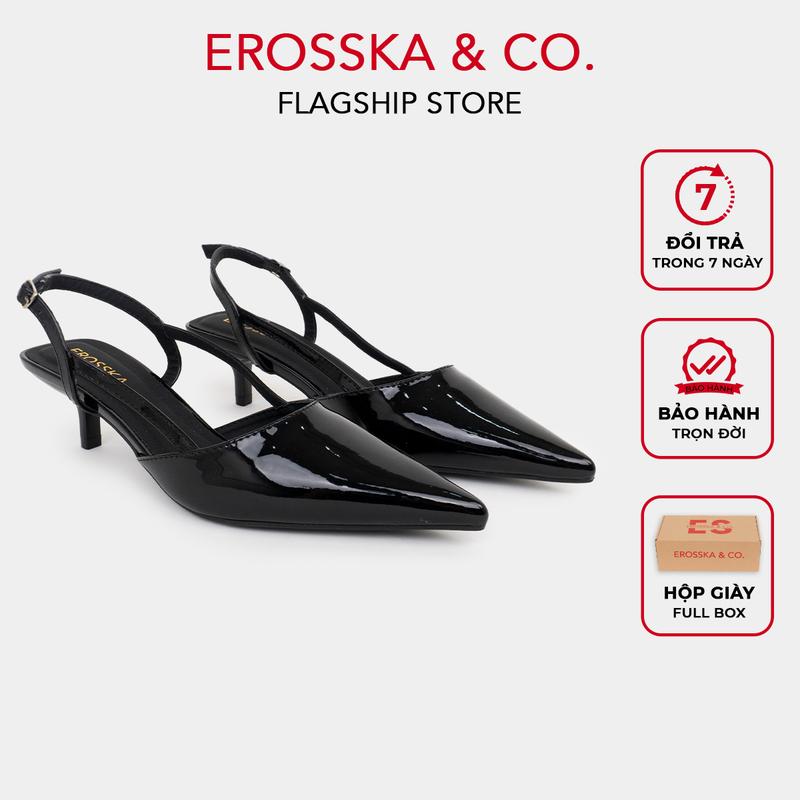 EROSSKA KOL - Giày cao gót Slingback mũi nhọn kiểu dáng basic thanh lịch màu đen cao 5cm,có hộp giày,FULLBOX- EH071