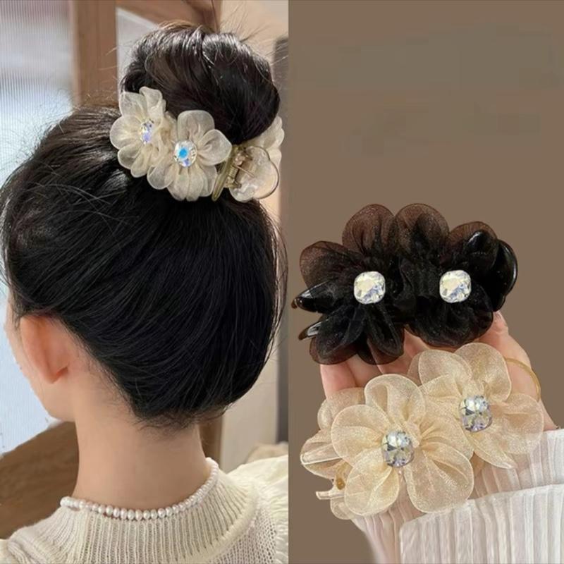  Kẹp tóc búi củ tỏi bông hoa đính đá 